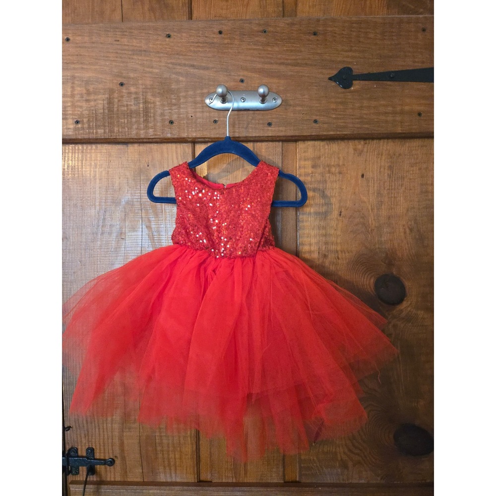Unbranded Red Sequin Tulle Tutu Party Dress Girls Holiday Birthday Cutout Back